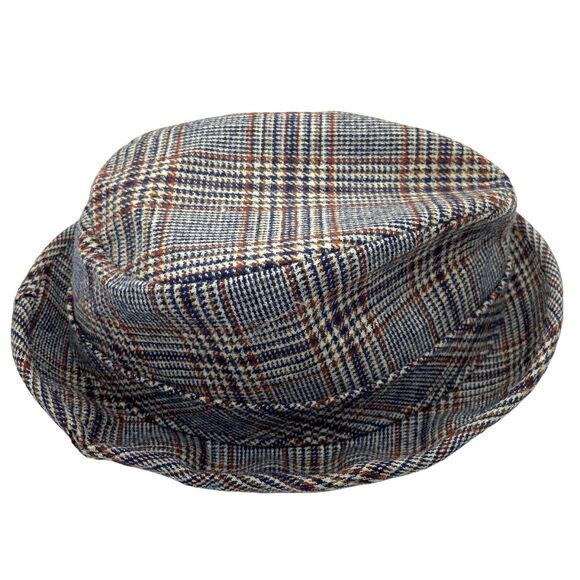 Pendleton Fedora Hat Grandpa Gray Navy Brown Plaid Virgin Wool Fitted Size 7-1/8 - Picture 1 of 16